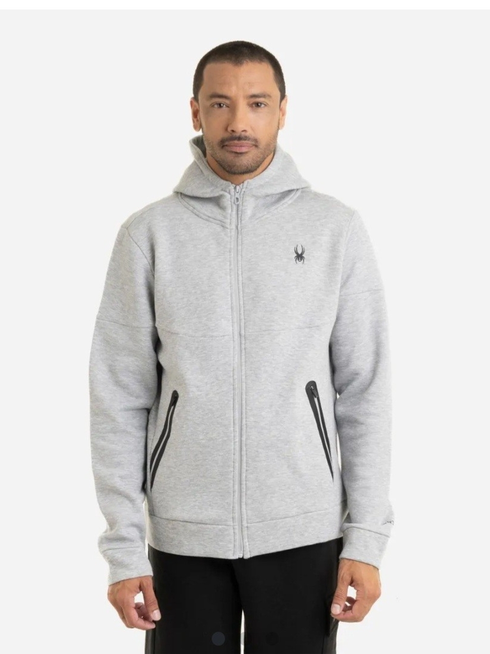 Spyder Men’s Light Gray Full-Zip Fleece Hoodie Sweater- Large